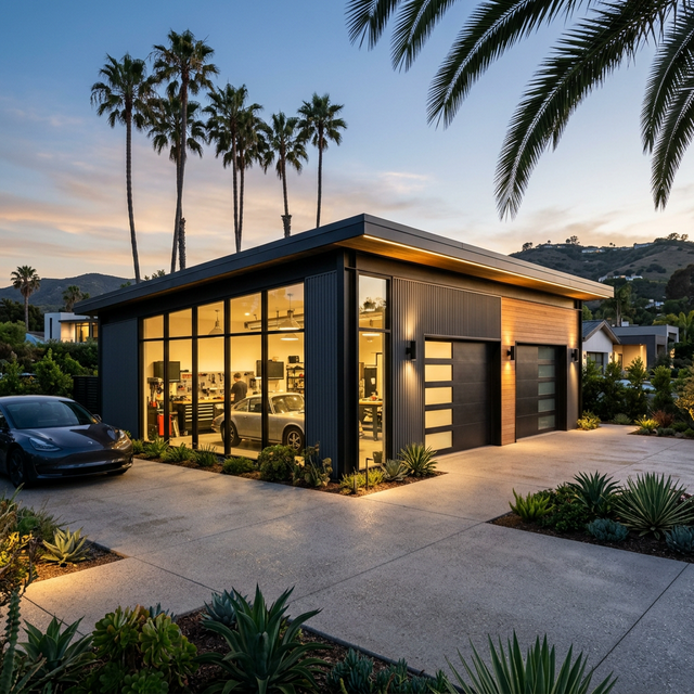 Modern 2-car steel frame garage kit